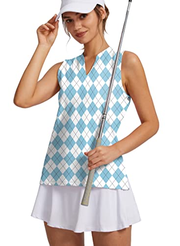 Obla Women's Sleeveless Golf Shirt V-Neck Lightweight Quick Dry Tennis Tank Tops Polo Shirts For Women(Blue Plaid_Xs) #TOP1