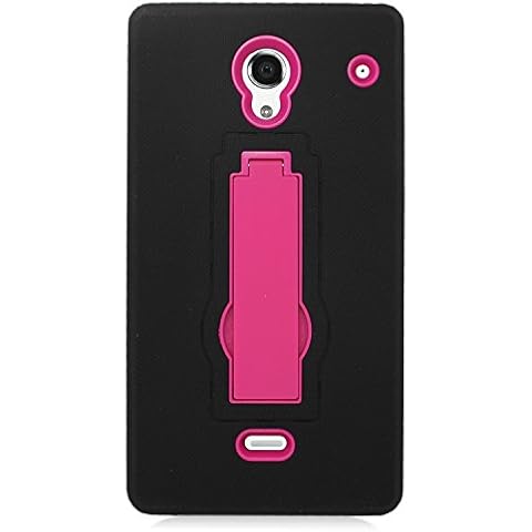 Eagle Cell Sharp Aquos Crystal Hybrid Skin Case with Stand - Retail Packaging - Black/Hot Pink Cover