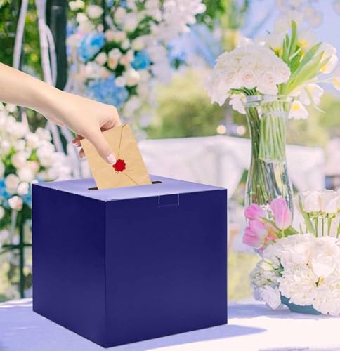 Image of SietDESEO Blue Card Box for Party 9.8 inch x 9.8 inch Large Gift Card Box Holder for Wedding Reception Baby Shower Birthday Graduation Card Box