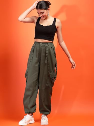 Image of KOTTY Women's High Rise Relaxed || Straight || Joggers Fit Cargo's for Pants || Trousers