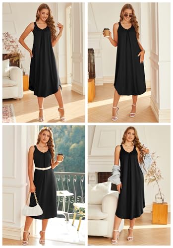 Ekouaer Sleeveless Nightgowns for Women Long Night Gown Pleated Full Length Sleepwear Tank Sleep Dress Slit Dress S-2XL3
