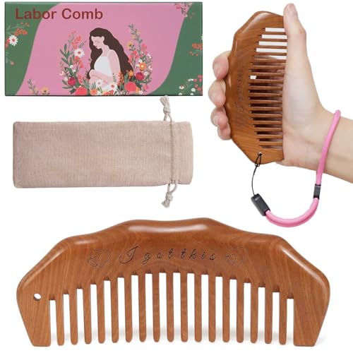 Image of Moreinday Labor Comb, Peachwood Birthing Comb for Labor Pain with Wrist Strip and Gift Case