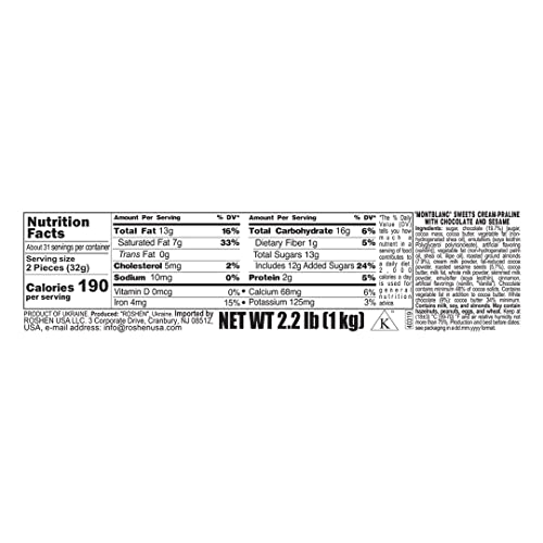 Roshen Mont Blanc Yellow With Sesame And White Chocolate, Kosher And Halal, Delicious, Flavorful Sweets Bulk Gourmet Candy 2.204Lb/1Kg #TOP4