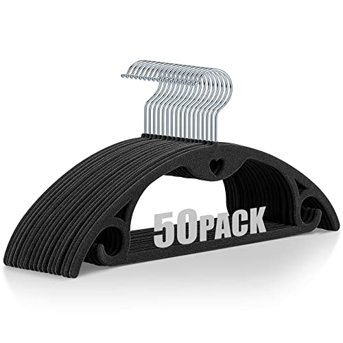 IEOKE Velvet Hangers Felt Clothes Hangers 50 Pack Black