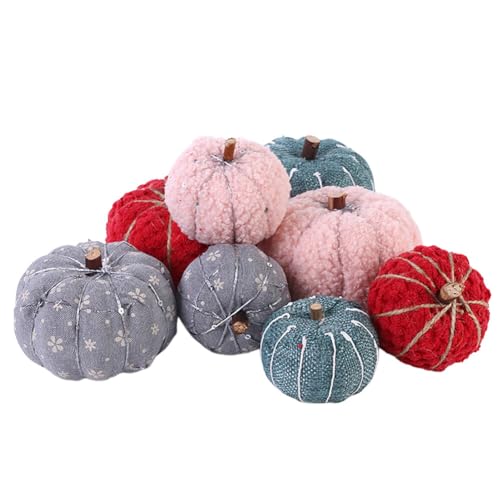 8PCS Assorted Artificial Pumpkins Fabric Pumpkins Fall Thanksgiving Halloween Seasonal Holiday Farmhouse Tabletop Decoration - Small Pumpkins for Table Decorations Farmhouse Decor