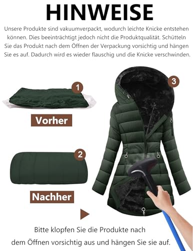 Wintermantel Damen Lang Warm Gefüttert Fleecejacke Winterjacke Elegant Steppmantel Jacke Herbst Winter Mantel Steppjacke Kapuzenjacke Fleece Parka Casual Winterparka Mäntel Daunenjacke Daunenmantel