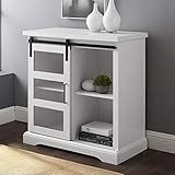 Walker Edison Weston Modern Farmhouse Sliding Glass Door Storage Console, 32 Inch, White