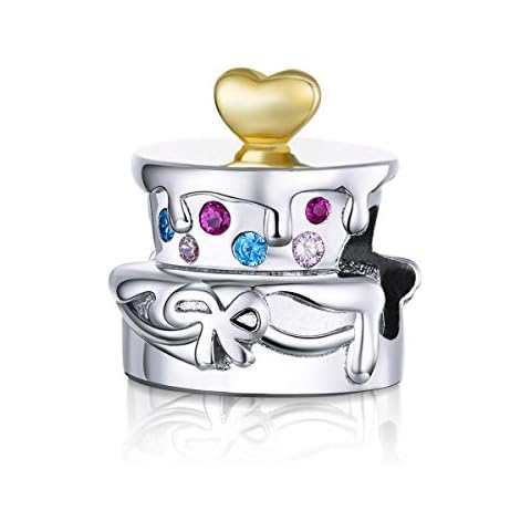 CHENGMEN Happy Birthday Cake 925 Sterling Silver Charms for Bracelets Wedding Cake Charm Gifts for Women Girls Christmas New Year Cover