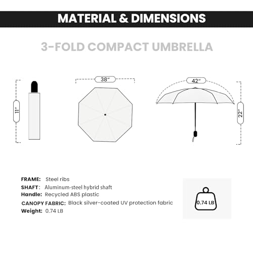 Image of SIEPASA Compact Travel Umbrella - Windproof Auto Open /Close, Small Folding Umbrella for Rain & Sun with UPF50+ - Lightweight Frame, Waterproof - Fits Backpack, Purse, Suitcase.(Pink Cherry Bossom)