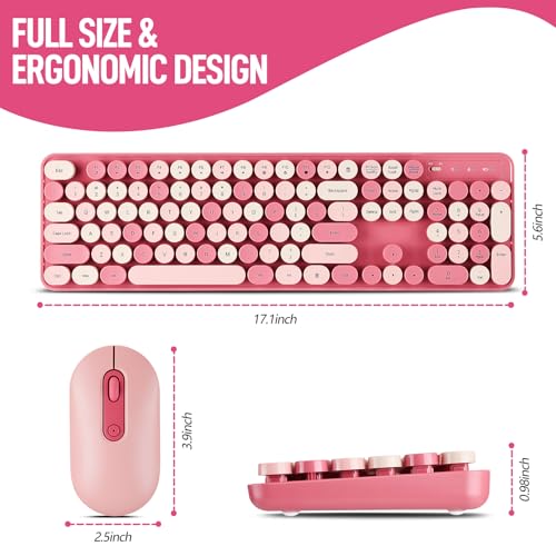Image of Wireless Keyboard and Mouse Combo, Full Size Compact Quiet Wireless Keyboard and Mouse Set 2.4G Ultra-Thin Sleek Design for Windows, Desktop, PC, Notebook, Laptop,Round Keys Rose Pink Mixed Punk Color