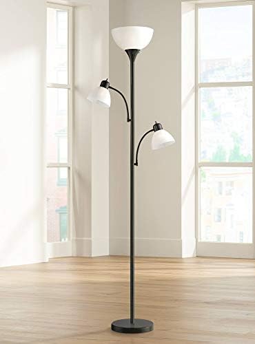 360 Lighting Bingham Modern Torchiere Standing Floor Lamp 71 1/2" Tall Black Metal 3-Light White Shade Decor for Living Room Reading House Bedroom Home Office House