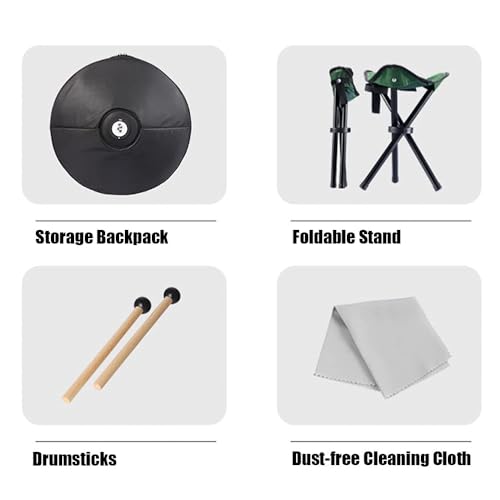 Tambor de mano de acero de 9 notas, instrumento handpan en Re menor, instrumento premium con bolso, baquetas y trípode para producción de audio profesional miniatura 5