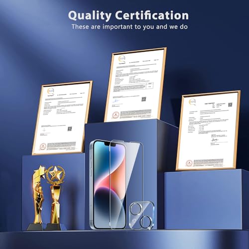 Image of QHOHQ 3 Pack Screen Protector for iPhone 14 / iPhone 13 [6.1 Inch] with 3 Pack Tempered Glass Camera Lens Protector, Ultra HD, 9H Hardness,Case Friendly