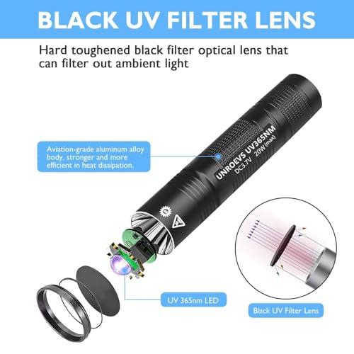 UV Flashlight Rechargeable 365nm Black Light for Pet Urine Detection,Small Ultraviolet Flashlight for Resin Curing,Rocks and Minerals,High Definition Pure Ultraviolet(Battery Included)