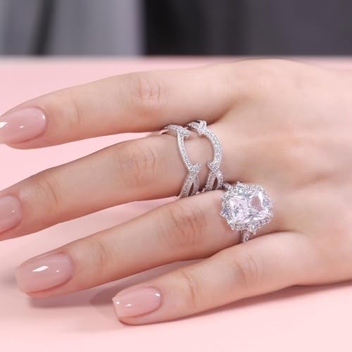 Jeulia 2 PC Interchangeable Engagement Ring Set for Women; 925 Sterling Silver Twisted Radiant Cut Diamond Wedding Ring Set CZ Anniversary Promise Rings for Her with Jewelry Gift Box3