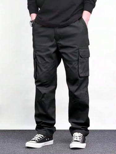 Image of Pure Cotton Cargo Pants for Men | Cargo Pant Man | Elastic Drawstring Waist Straight Fit Lower Pant | Multi-Pocket Utility Trousers for Men | Stylish Comfortable Casual Outdoor Bottom Wear