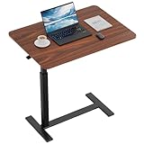Sweetcrispy Overbed Bedside Table with Wheels, Adjustable Hospital & Home Use Bed Rolling Laptop Table, Mobile Standing Desk, Rustic Brown