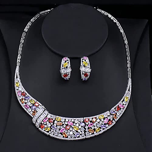 Conjunto nupcial de gargantilla CZ y pendientes de cristal multicolor para regalo de bodas