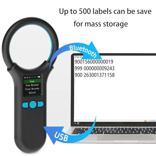 Image of Pet Microchip Scanner, Animal Universal Microchip Tag Reader Scanner with 1.44 inch TFT Screen, 500 Pieces Data Storage, 800mAh Rechargeable Battery, 3-in-1 Connections
