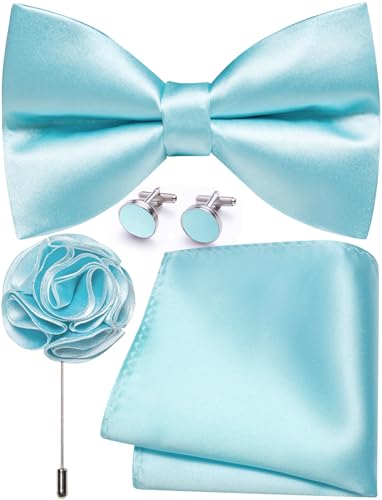 Image of Solid Color Bow Ties for Men Silk Pre-tied Tuxedo Bowtie Set 4PCS