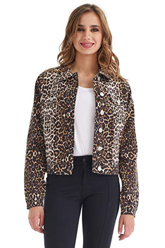 Suko Jeans Womens Trucker Jacket Stretch Denim 96380sk Leopard Large