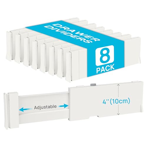 Vtopmart Drawer Dividers for Clothes 8 Pack, Adjustable 4" High Expandable from 11.3"-17" Dresser Drawer Organizer, Plastic Drawers Separators for Dresser, Baby Clothes, Kitchen and Office Storage