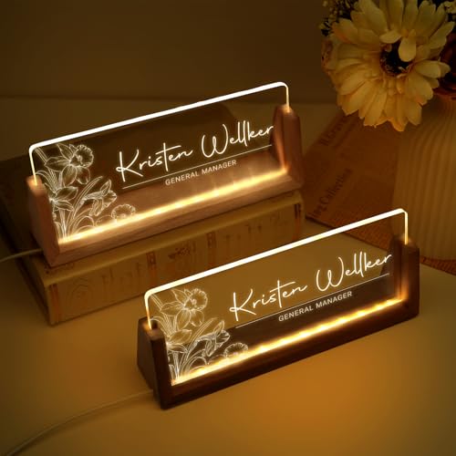 Image of Custom Name Plate for Desk, Personalized Light Up Acrylic Desk Name Plate, Personalized Office Gifts for Boss Coworkers Teacher, Employee Appreciation GIfts, Office Decor for Women Men