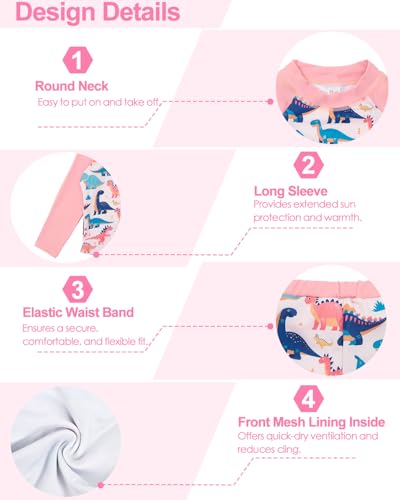 Image of babygoal Little Girl Rash Guard UPF 50+ Swimsuit 2-Piece, Long Sleeve Rashguard Bathing Suit Set for Girls 3-8 Years