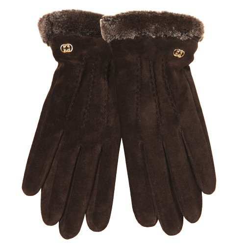 Women's Pigskin Suede Leather Winter Wool Lining Touchscreen Texing Gloves