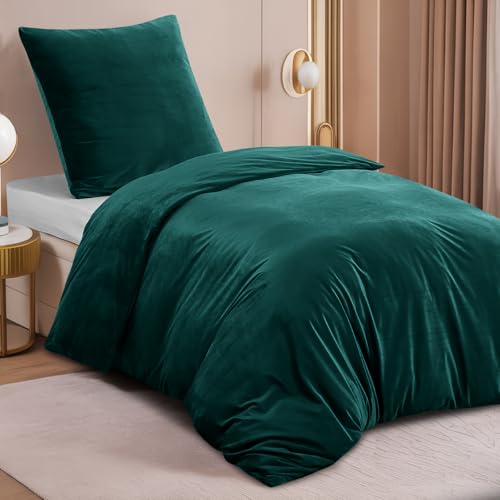 RUIKASI Flanell Winter Bettwäsche 135x200 Dunkelgrün Warm WinterBettwäsche – Ansicht 2