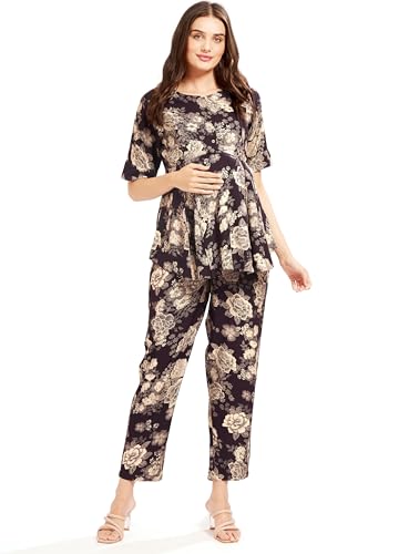 Image of AV2 Women Rayon Printed Maternity Top & Pyjama Set -4050