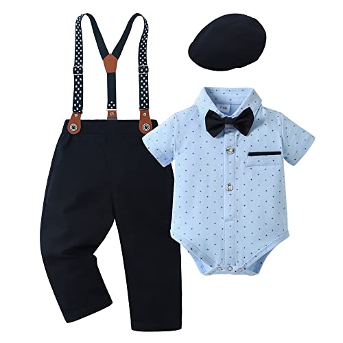 Image of YALLET Baby Boy Clothes Suit Newborn Infant Gentleman Outfits, Formal Dress Shirt+ Bowtie+ Suspender Pants Wedding Party Set