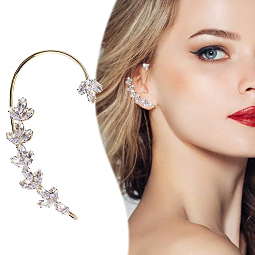Leaf Ears Earrings Rhinestone Ear Clip For Women Girls No Piercing Wheat Ears Ear Clips Wheat Ears Earrings Cuff Wrap Earrings For Women Earrings Small Studs (B, One Size) #TOP3