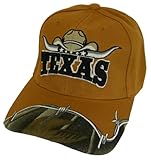 Texas Longhorn Cowboy Hat Barbed Wire Adult Size Adjustable Baseball Cap (Dark Orange)
