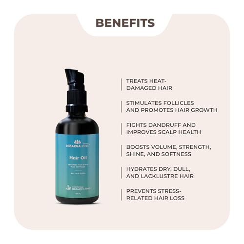 Image of Nisarga Herbs Ayurvedic Hair Growth & Anti-Hair Fall Oil (100ml) - Natural Scalp Nourishment with Amla, Neem, Hibiscus & Bhringraj - Restores Shine & Strengthens Roots for Men & Women