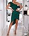 BTFBM Women 2025 Summer Fashion Elegant One Shoulder Cocktail Dress Ruffle Sleeve Wrap Ruched Bodycon Short Party Dresses(Dark Green, Small)