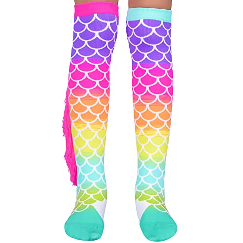 Mermaid Socks, Dazzling Knee-High Socks with Blue & Pink Tassles2
