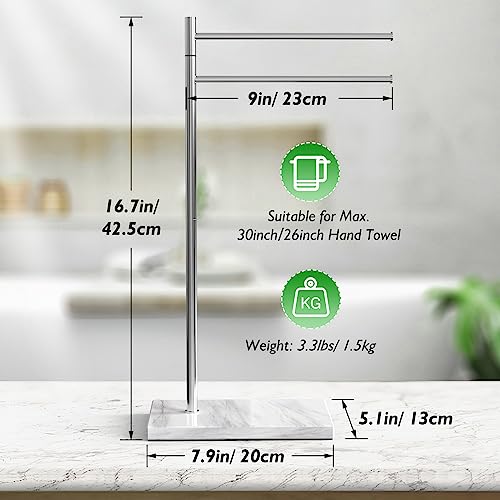 Luxspire Marble Hand Towel Holder, Countertop Free Standing Hand Towel Stand, Natural Marble Base Stainless Steel Rotatable Hand Towel Stand For Bathroom Kitchen Restroom Counter, 17 Inch, F-Shape #TOP2