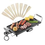 VonShef Teppanyaki Grill Large - 2000W Electric Griddle with Non-Stick Plate, Easy Clean BBQ Table Top Grill, Adjustable Temperature, Oil Drip Tray & 8 Spatulas - Meat, Vegetables & Fish, 46x26x10cm