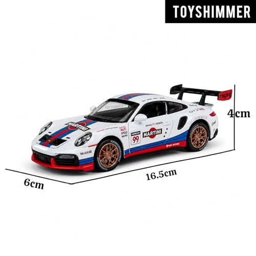 Image of 1:32 Scale Porshi Martini Die Cast Car for Kids & Collectors | Metal Body Sports Racing Toy Car with Openable Doors, Pull Back Action, Light & Sound -White