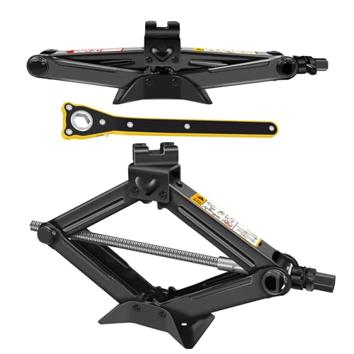 Labour Saving Car Lifting Scissor Jack with Long Ratchet Wrench for Car/SUV/MPV, Heavy Duty Steel Professional Scissor Jack Emergency Vehicle Lifting Tool with 360 Degree Rotating Stand