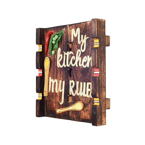Image of AAKRITI ART CREATIONS My Kitchen Wall Art Panel | Brown Modern Wooden Kitchen Adornment, Matte Finish | Wall Decor Items, Dining Space Decor