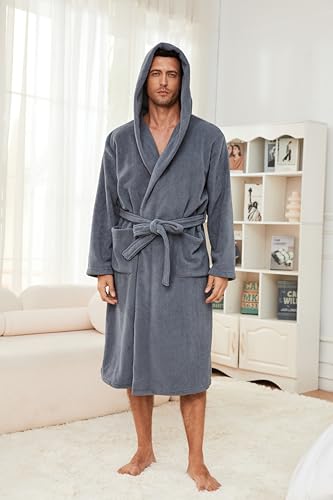 U2SKIIN Mens Hooded Robe, Soft Warm Men Bathrobe Long Fluffy Loungwear4