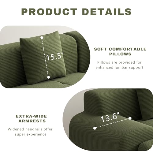 Image of 107 inch Cloud Modular Sectional Couch,Boneless Sofa with Ottman,L-Shape Upholstered Sofas with Deep Seat,Modern Cozy Corduroy Couches with Memory Foam,No Assembly Required for Living Room(Green)