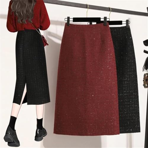 Women's Retro High-Waisted Straight-Cut A-Line Slit Mini Slim-Fit Wool A-Line Skirt2
