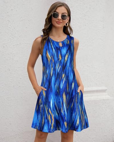 Image of Summer Dresses for Women 2026 Casual Sleeveless Sundress Floral Loose Fit Beach Cover Up with Pocket