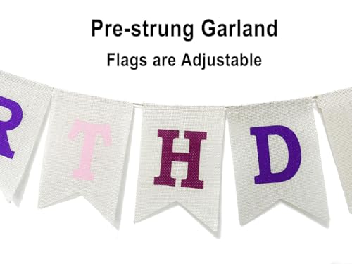 Purple Pink Happy Birthday Banner for Women Girls — view 3