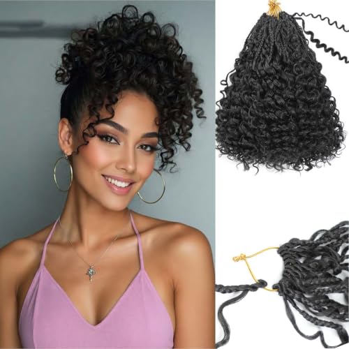 Boho Gogo Curl Crochet Hair 10 Inch 9 Packs Protein Fiber Pre Looped Curly Crochet Hair for Women Bohemian Ocean Deep Water Wave Beach Curl Crochet Braid Hair Extension Close to Human Hair (1B)