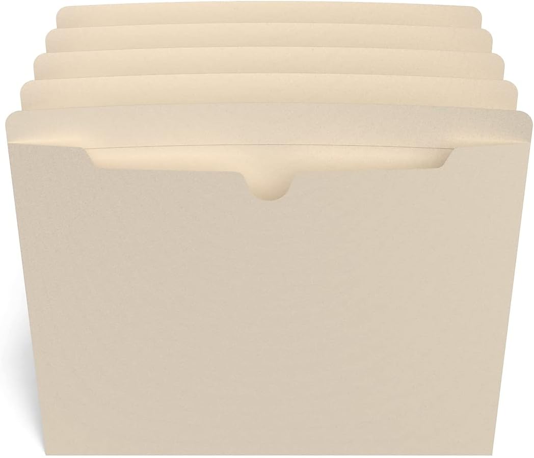 Staples Manila File Jackets with Reinforced Tab, Letter Size, Flat Design, Durable Construction for Filing Systems – 100/Box