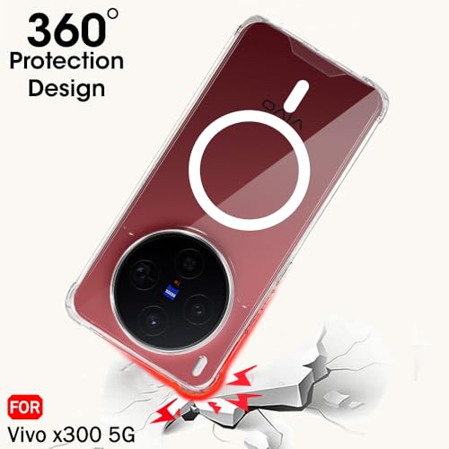 Image of TheGiftKart Shockproof Ultra-Hybrid Back Cover Case for Vivo X300 5G Compatible with MagSafe | 360 Protection | Crystal Clear Hard Back Cover Case for Vivo X300 (PC & TPU, Transparent Bumper)